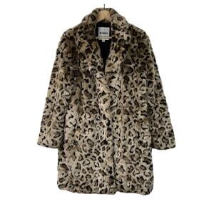 BB Dakota Coat Leopard Faux Fur Collared Buttons Pockets Lined Size Medium NEW